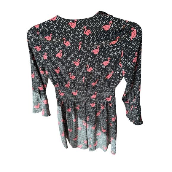 Zara Black and Pink Flamingos Romper. Pleated,  Sz.xs Birds Animals Polka Dot - Picture 3 of 3